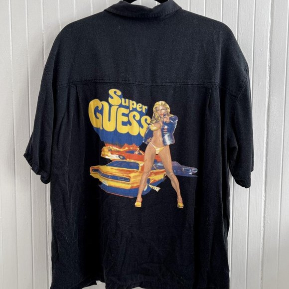 Vintage Guess Jeans Bowling Button Down Shirt Size Large - Picture 3 of 5